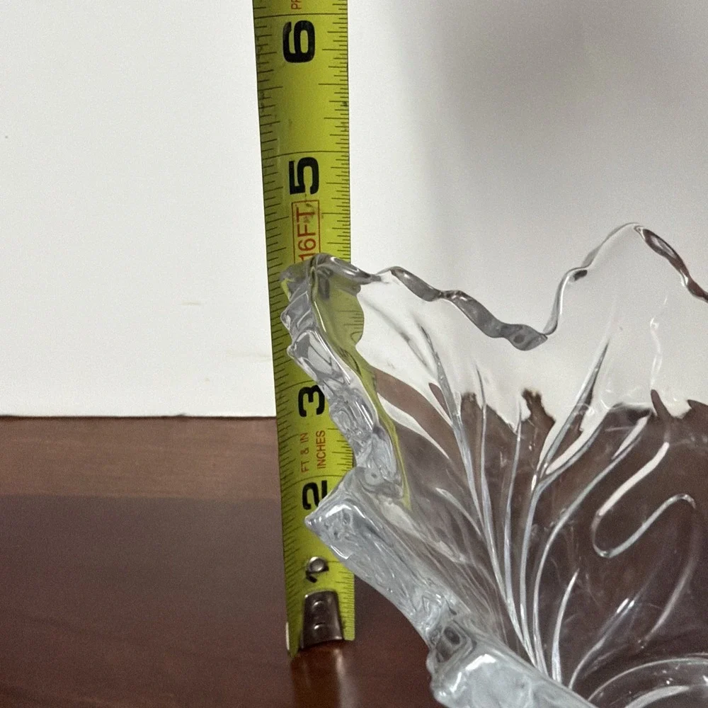 Telefloral Vase Clear Glass Leaf Design and Edging‎ Leaded Crystal Vintage